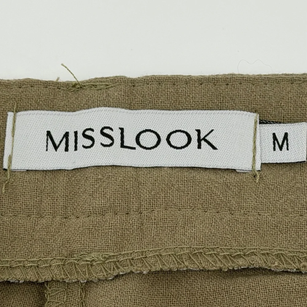 MISSLOOK Shorts Women's Medium Olive Green Cotton Culottes High Rise 493055#